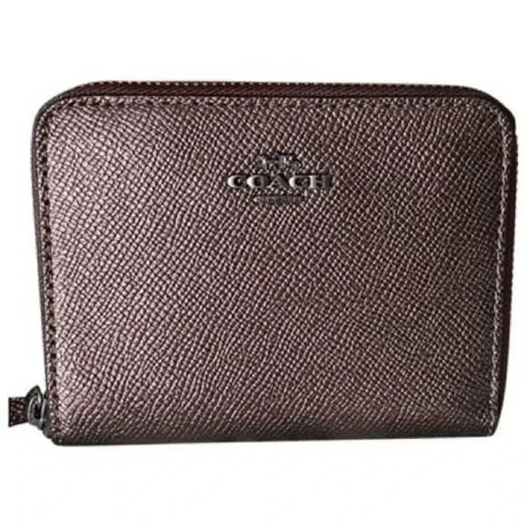 NWOT Coach Metal Cross Grain Leather Small Zip Around Wallet - Picture 1 of 5